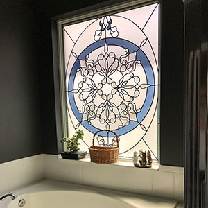 Stained glass rose bathroom window Stained glass rose bathroom window