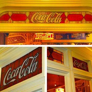 Coca-Cola stained glass windows in Casey's Corner, Walt Disney World Coca-Cola stained glass windows in Casey's Corner, Walt Disney World