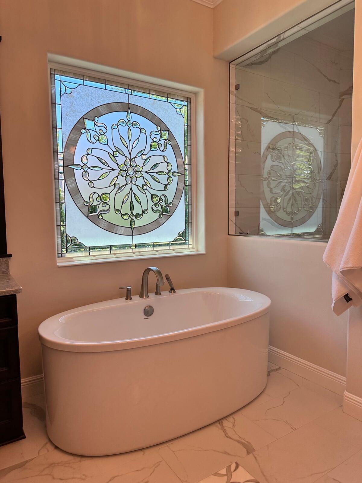 Custom leaded glass bathroom window