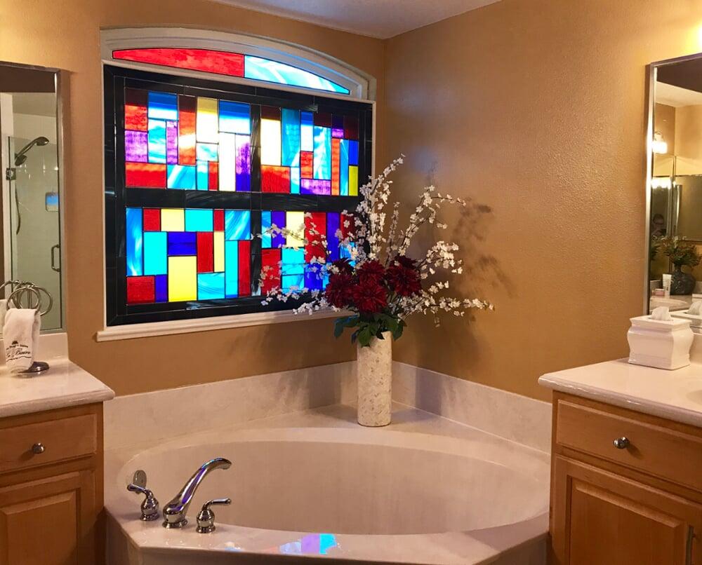 Contemporary Stained Glass Bathroom Window | Winter Garden, FL