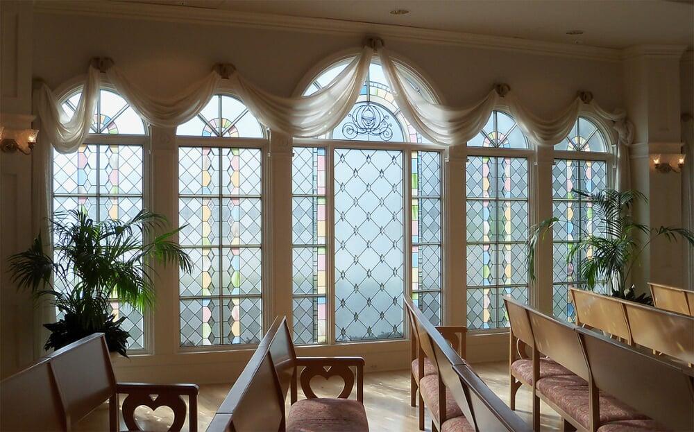 Stained, colored & bevelled glass windows in Walt Disney World's Wedding Pavilion