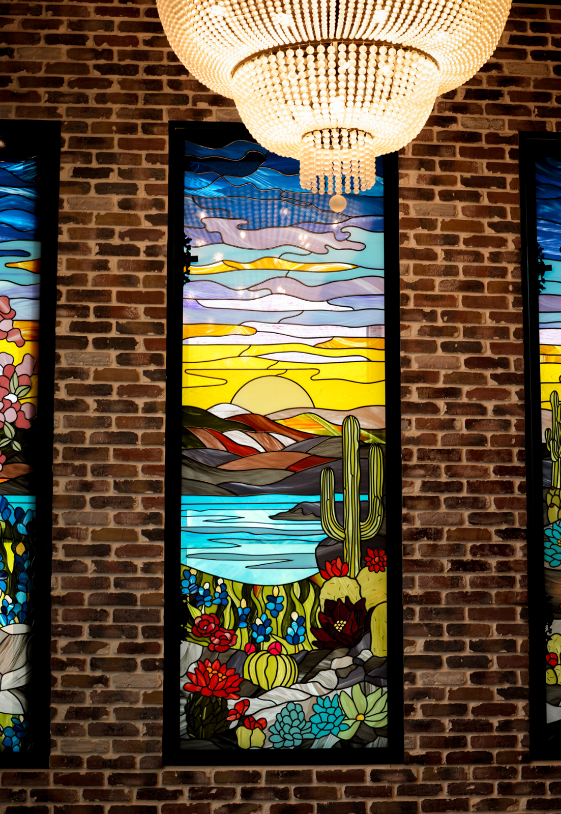 Close up stained glass sunset