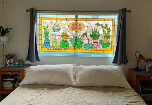 Cactus design bedroom window