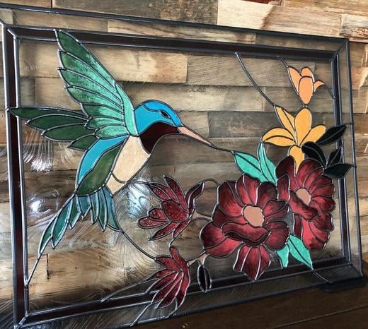 Painted glass hummingbird