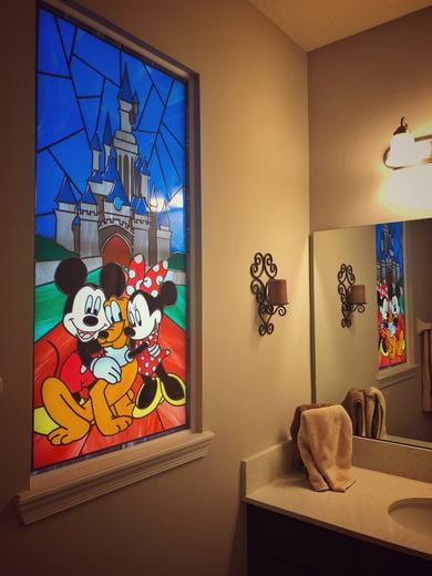 Mickey, Minnie and Pluto Bathroom Window