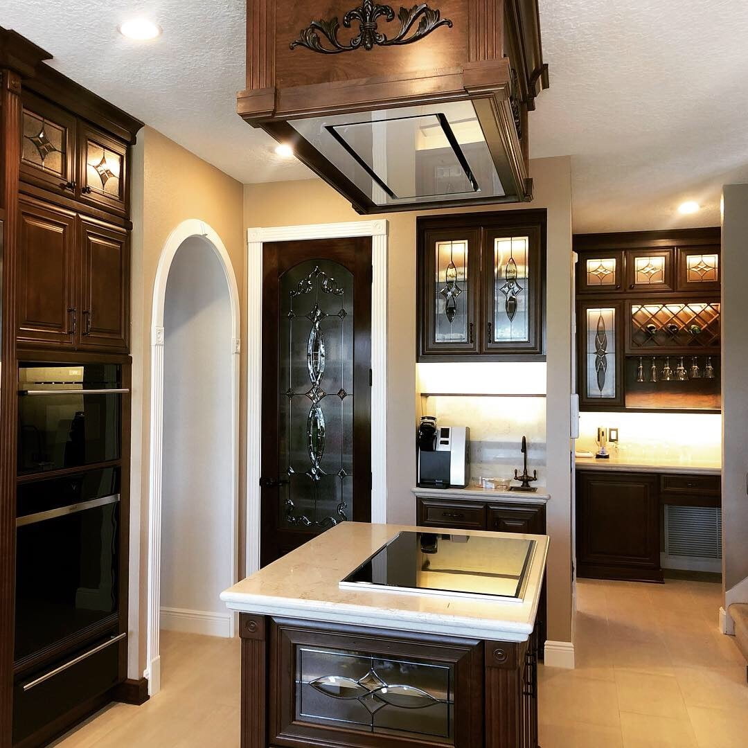 Custom designed kitchen cabinet glass